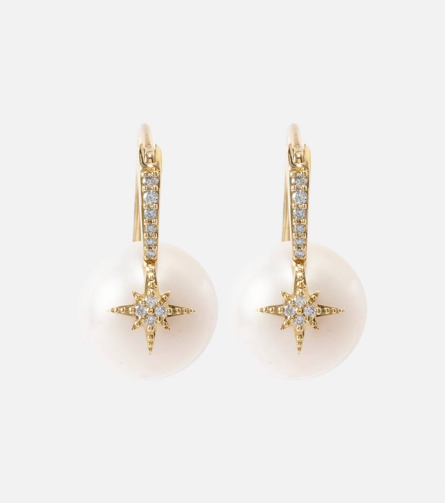 Sydney Evan Starburst 14kt gold earrings with diamonds and pearls