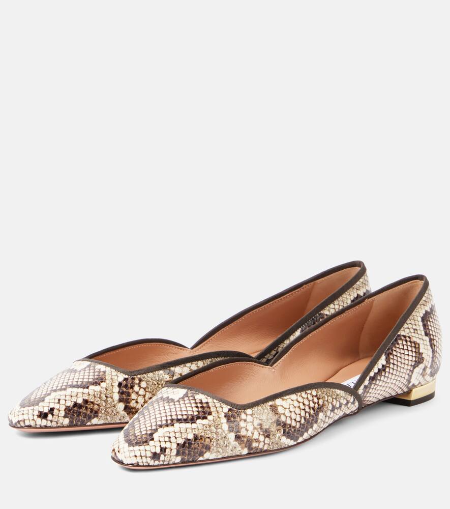 Aquazzura Maya Flay Snake-effect Leather Ballet Flats In Grey