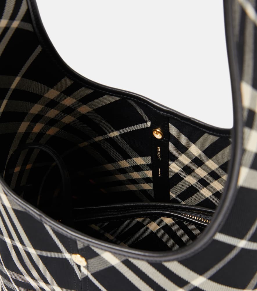 Burberry Check Small Canvas Tote Bag In Black