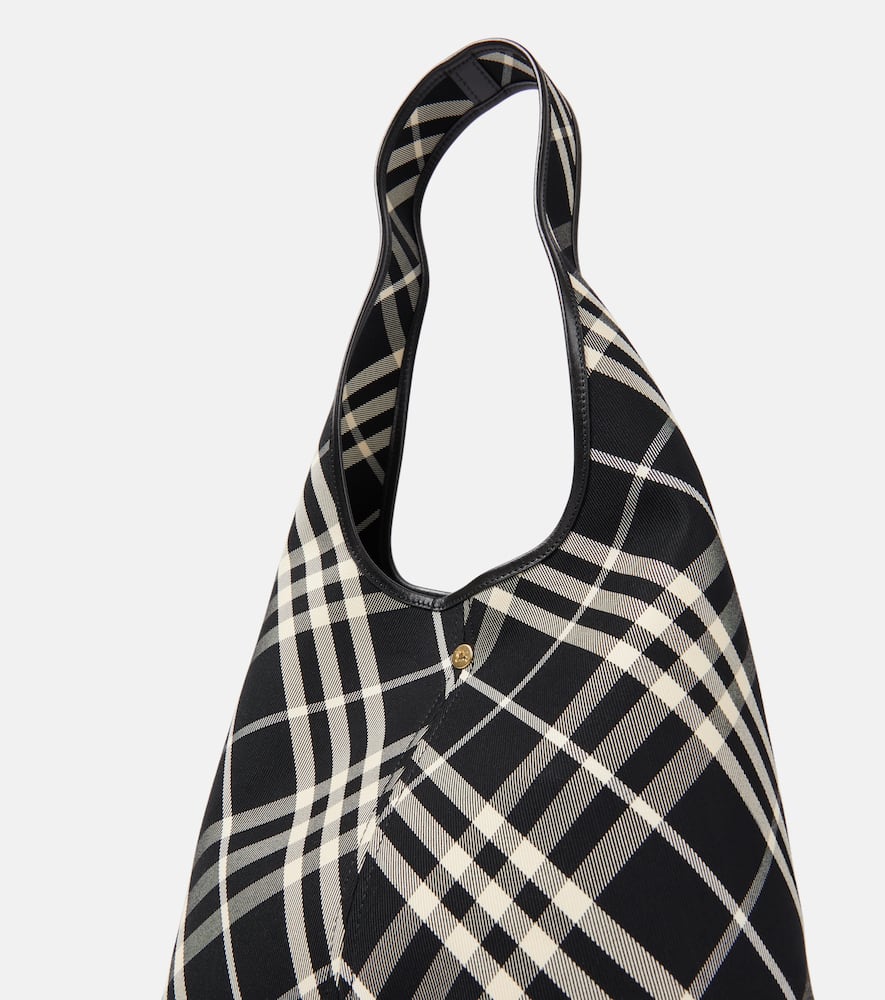 Burberry Check Small Canvas Tote Bag In Black