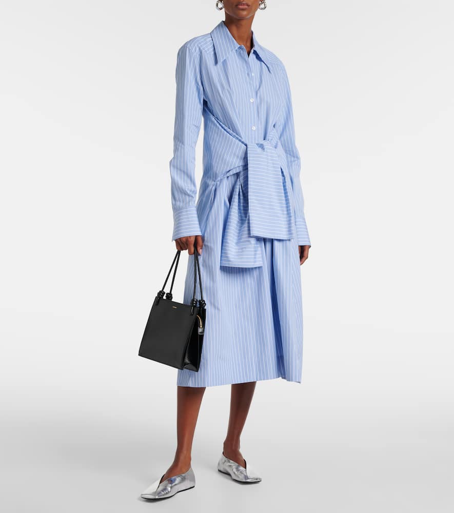 Jil Sander Bow-detailed Striped Cotton-poplin Midi Shirt Dress In Blau