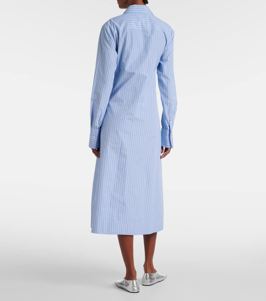 Jil Sander Bow-detailed Striped Cotton-poplin Midi Shirt Dress In Blau