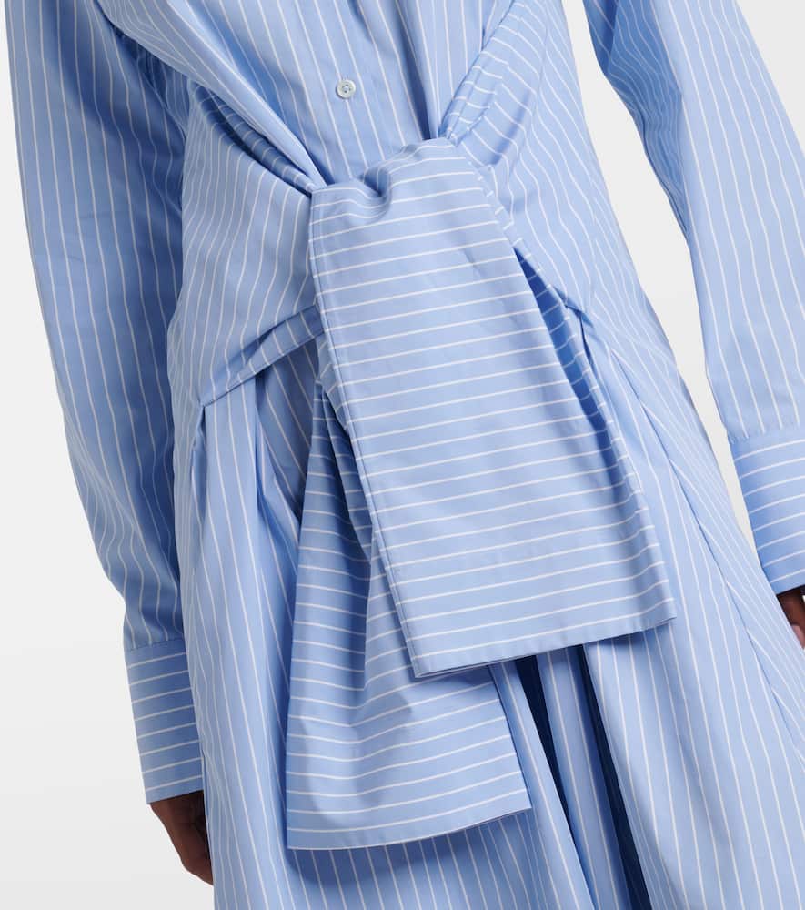 Jil Sander Bow-detailed Striped Cotton-poplin Midi Shirt Dress In Blau