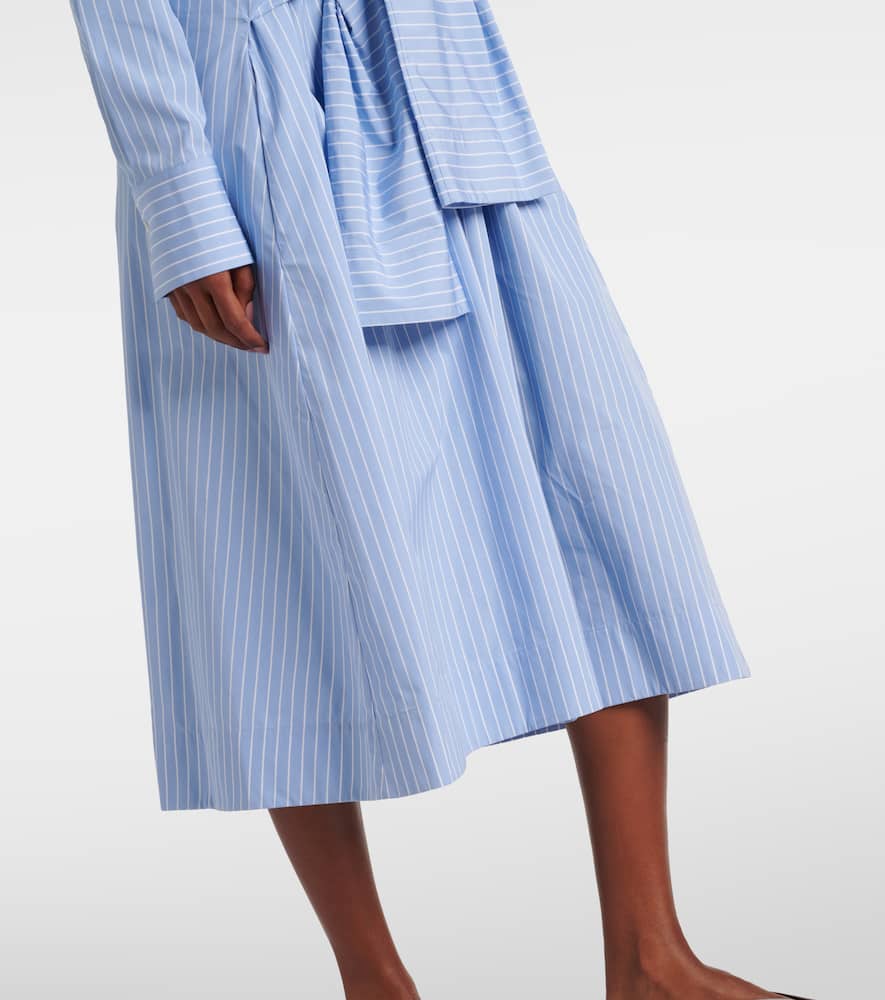 Jil Sander Bow-detailed Striped Cotton-poplin Midi Shirt Dress In Blau