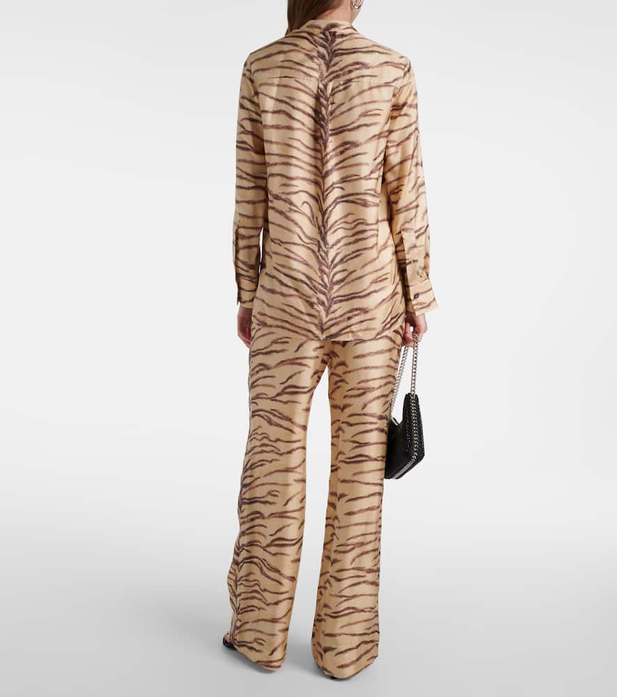 Stella Mccartney Tiger Print Long-sleeved Silk Shirt In Beige