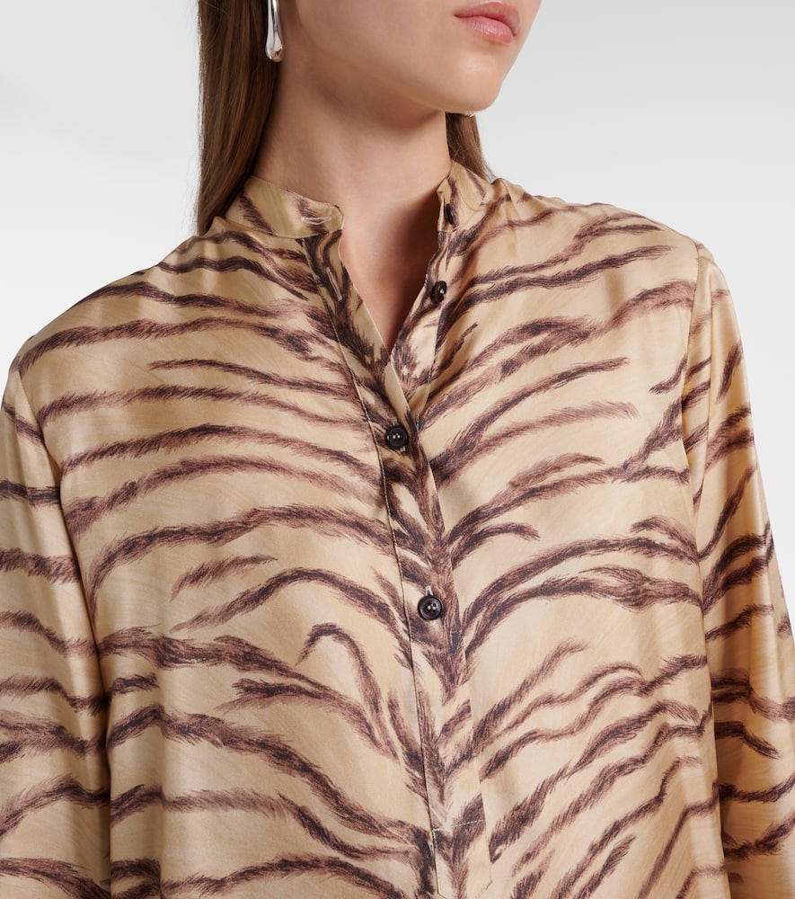 Stella Mccartney Tiger Print Long-sleeved Silk Shirt In Beige