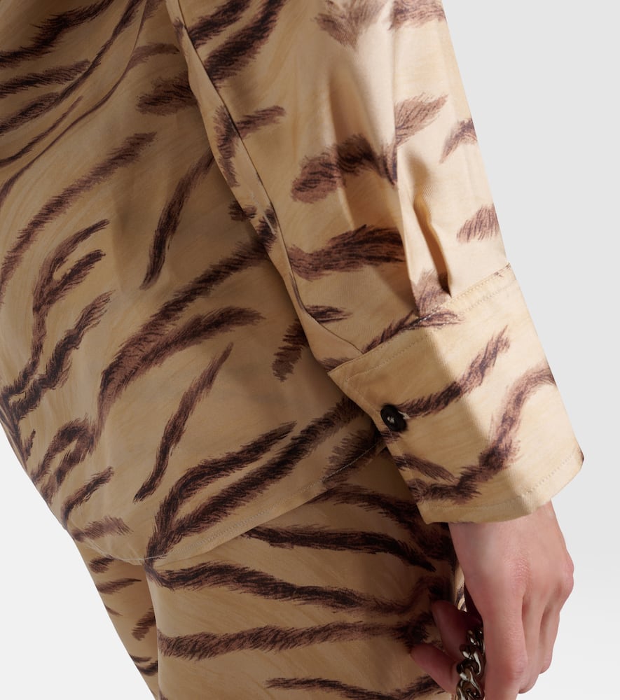 Stella Mccartney Tiger Print Long-sleeved Silk Shirt In Beige