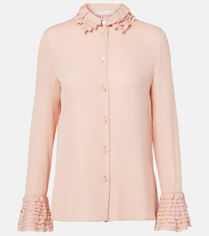 Valentino Silk Ruffle-trim Shirt In Pink