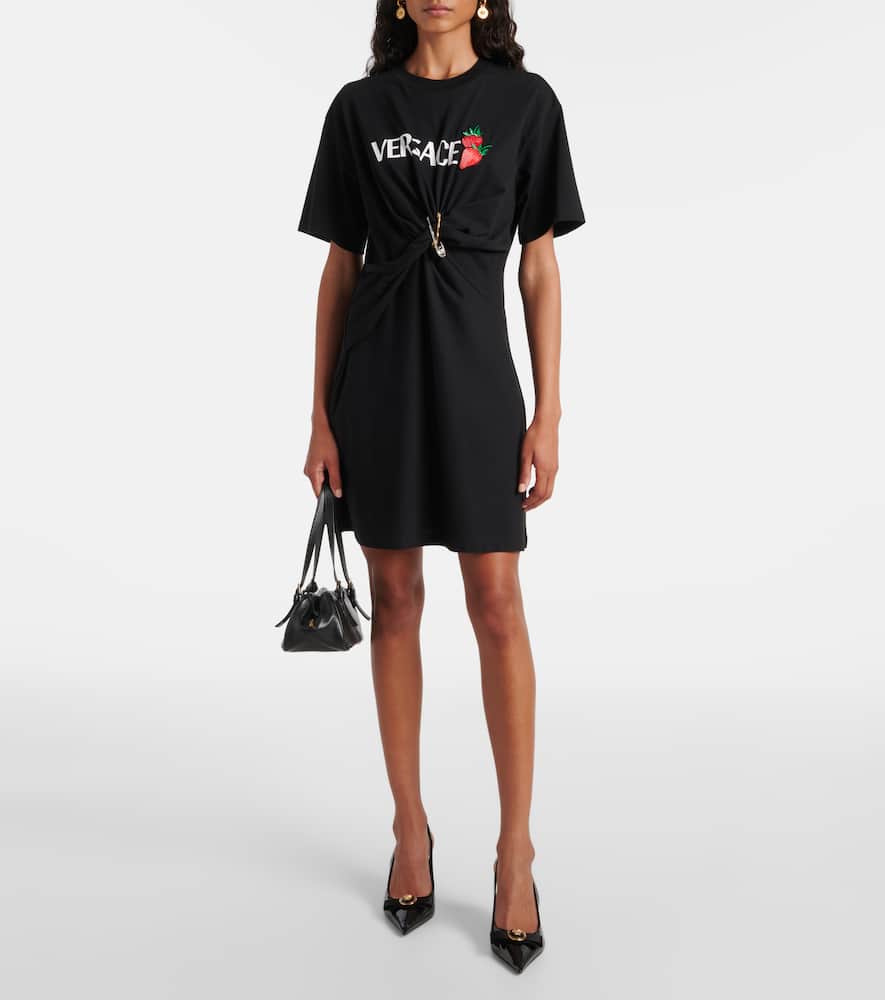 Versace Safety Pin Embroidered Mini T-shirt Dress In Black