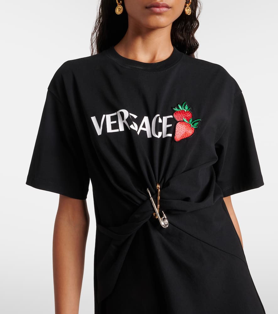 Versace Safety Pin Embroidered Mini T-shirt Dress In Black