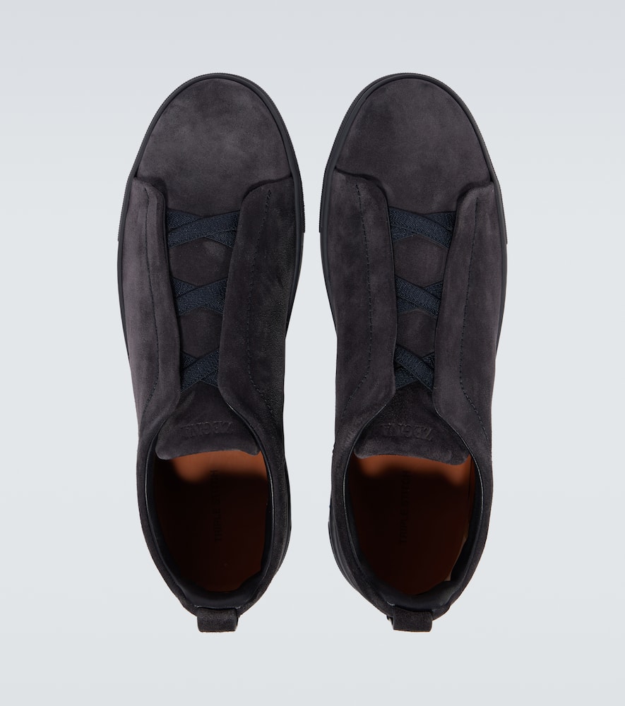 Zegna Elasticated-panel Suede Sneakers In Blue