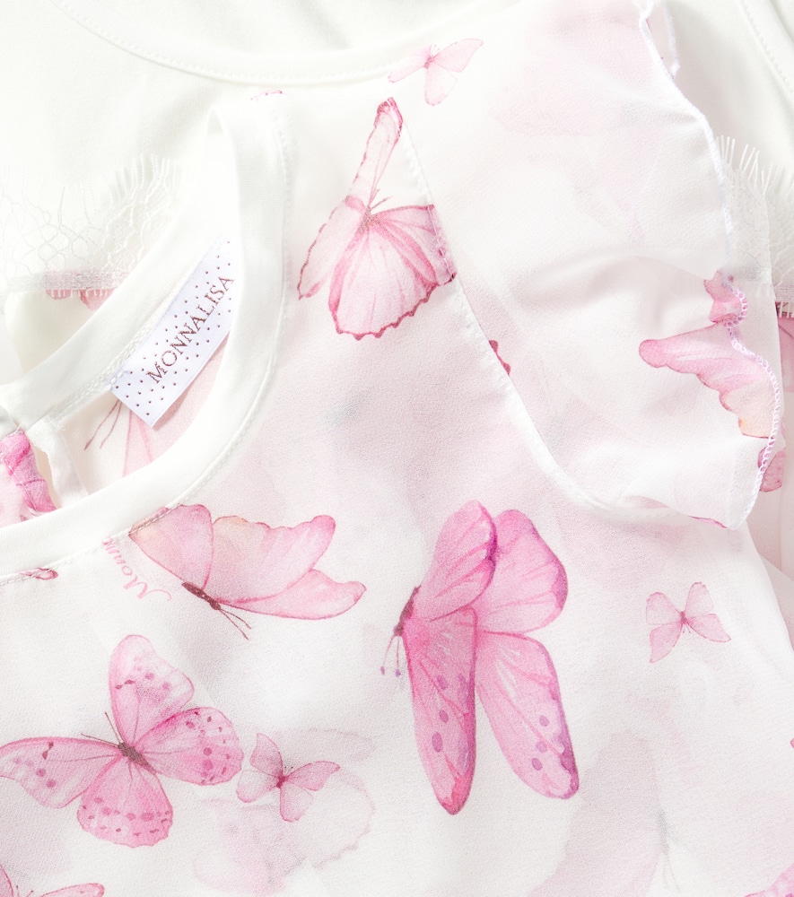Monnalisa Butterflies Ruffled Georgette Top In White