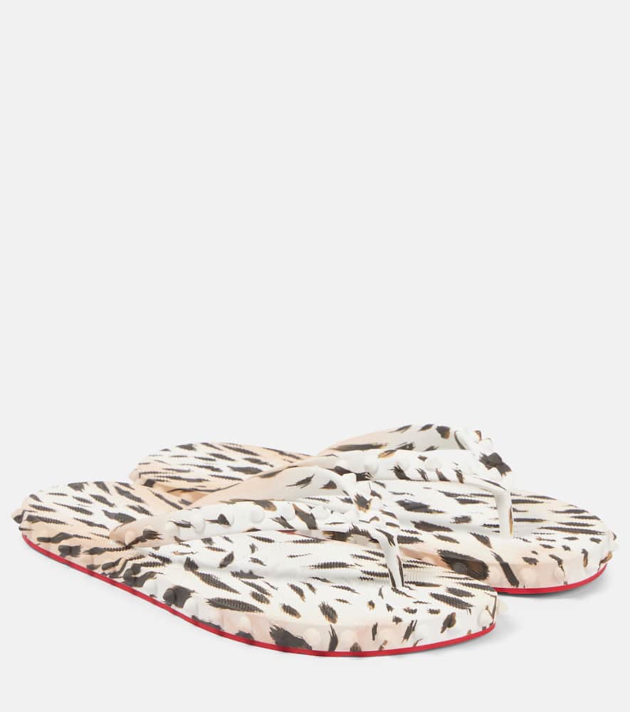 Christian Louboutin Animal Print Spike Stud Flip-flops In Black