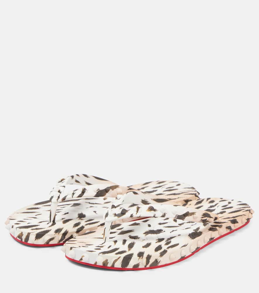 Christian Louboutin Animal Print Spike Stud Flip-flops In Black