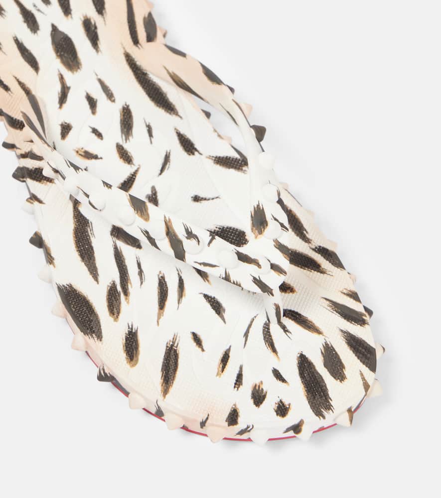 Christian Louboutin Animal Print Spike Stud Flip-flops In Black