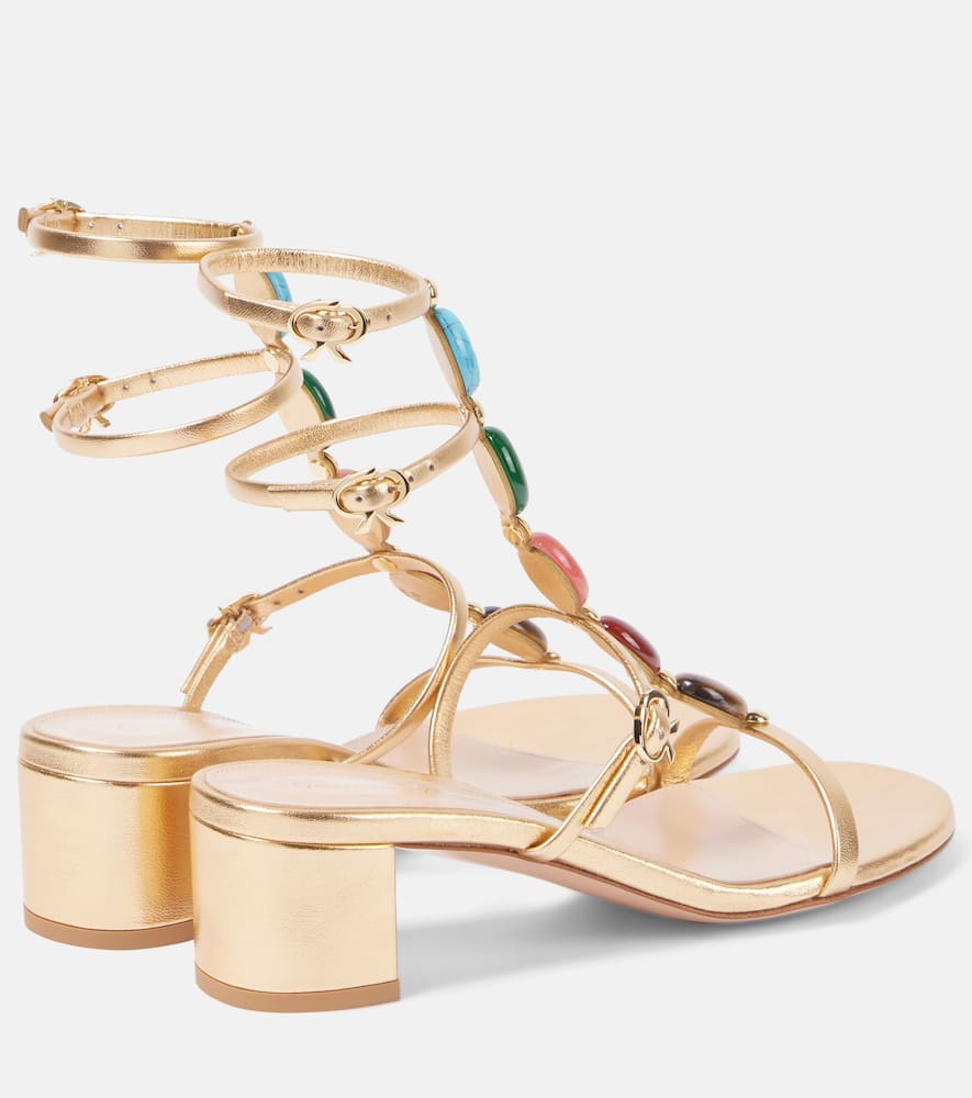 Gianvito Rossi 45 Embellished Metallic Leather Sandals In Gold