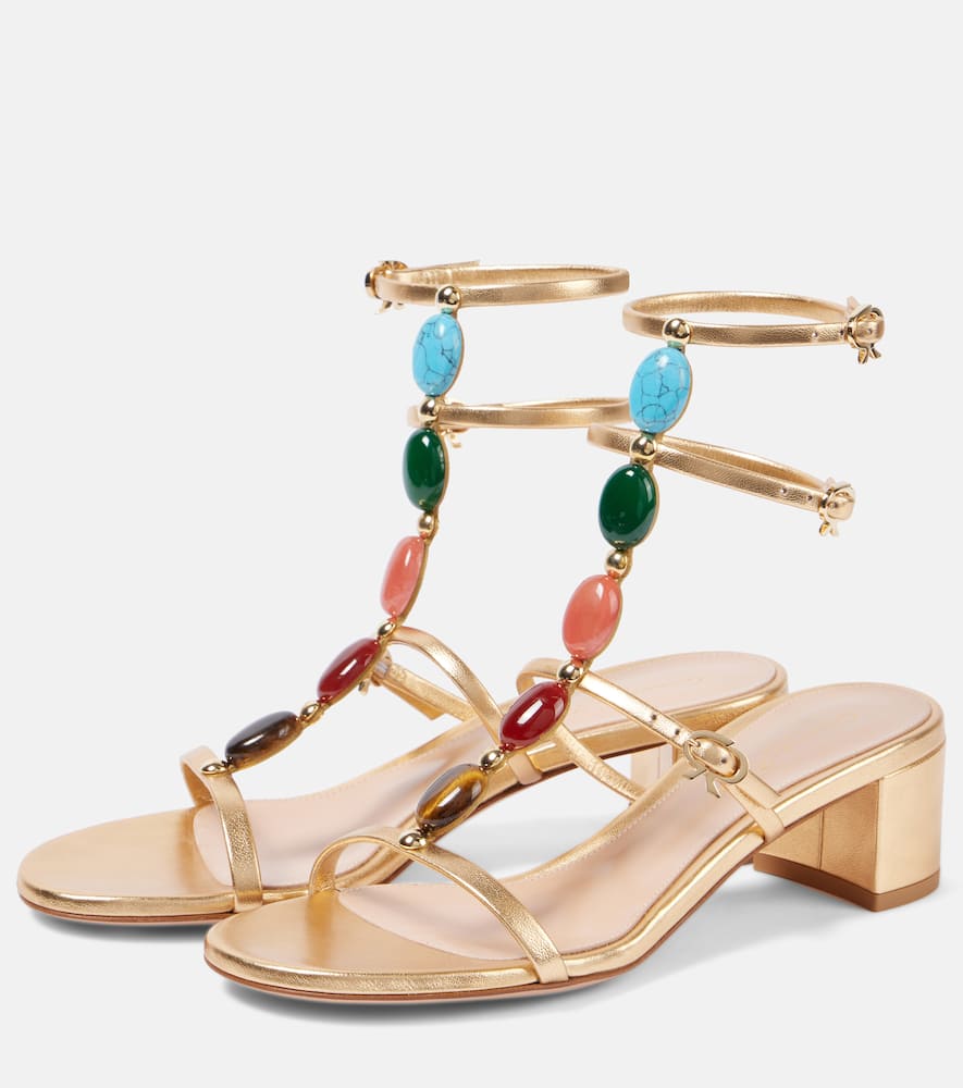 Gianvito Rossi 45 Embellished Metallic Leather Sandals In Gold