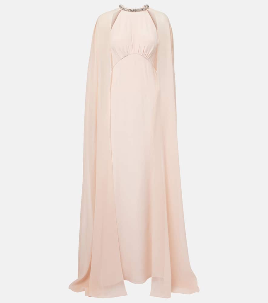 Embellished caped silk chiffon gown