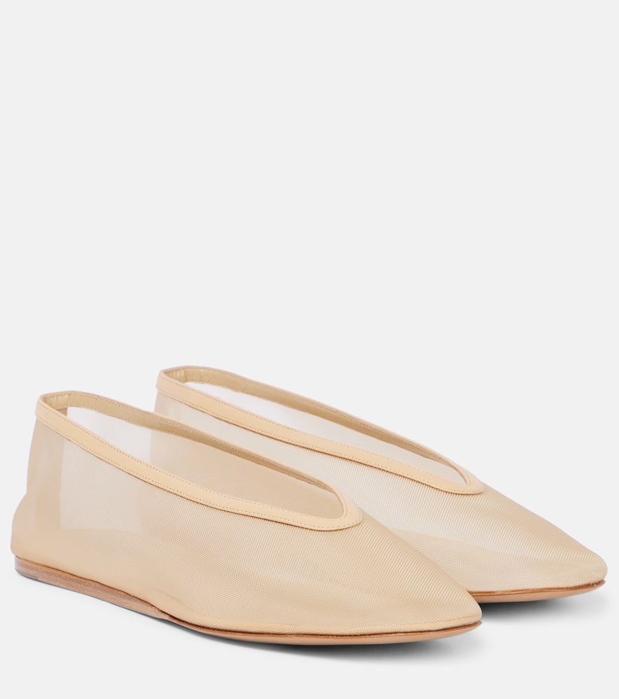 LE MONDE BERYL LE MONDE BÉRYL LUNA LEATHER-TRIMMED MESH BALLET FLATS