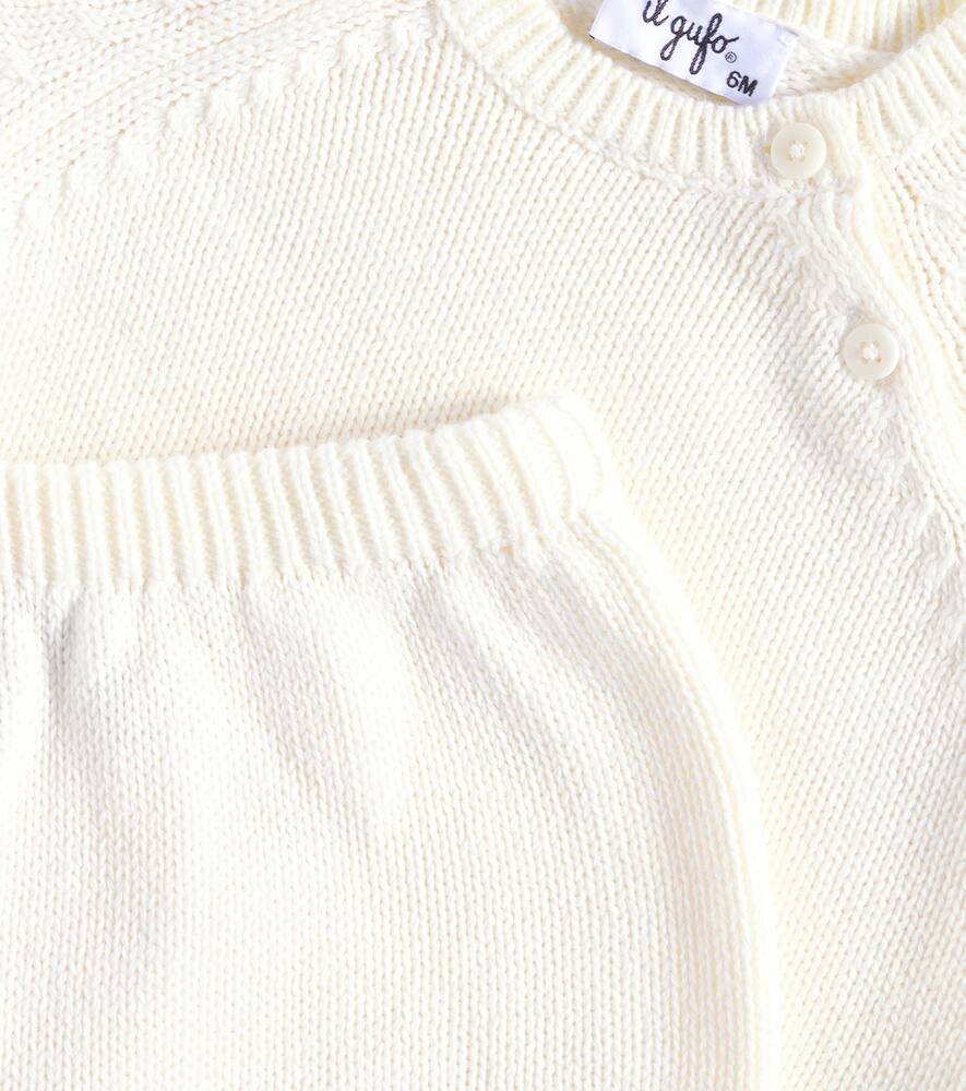 Il Gufo Baby Knitted Cotton Top And Bloomers Set In White