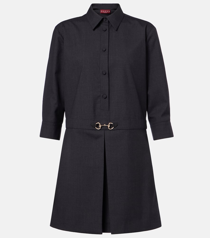 Gucci Womens Horsebit Long-sleeves Wool Mini Dress Ardesia Grey In Blue