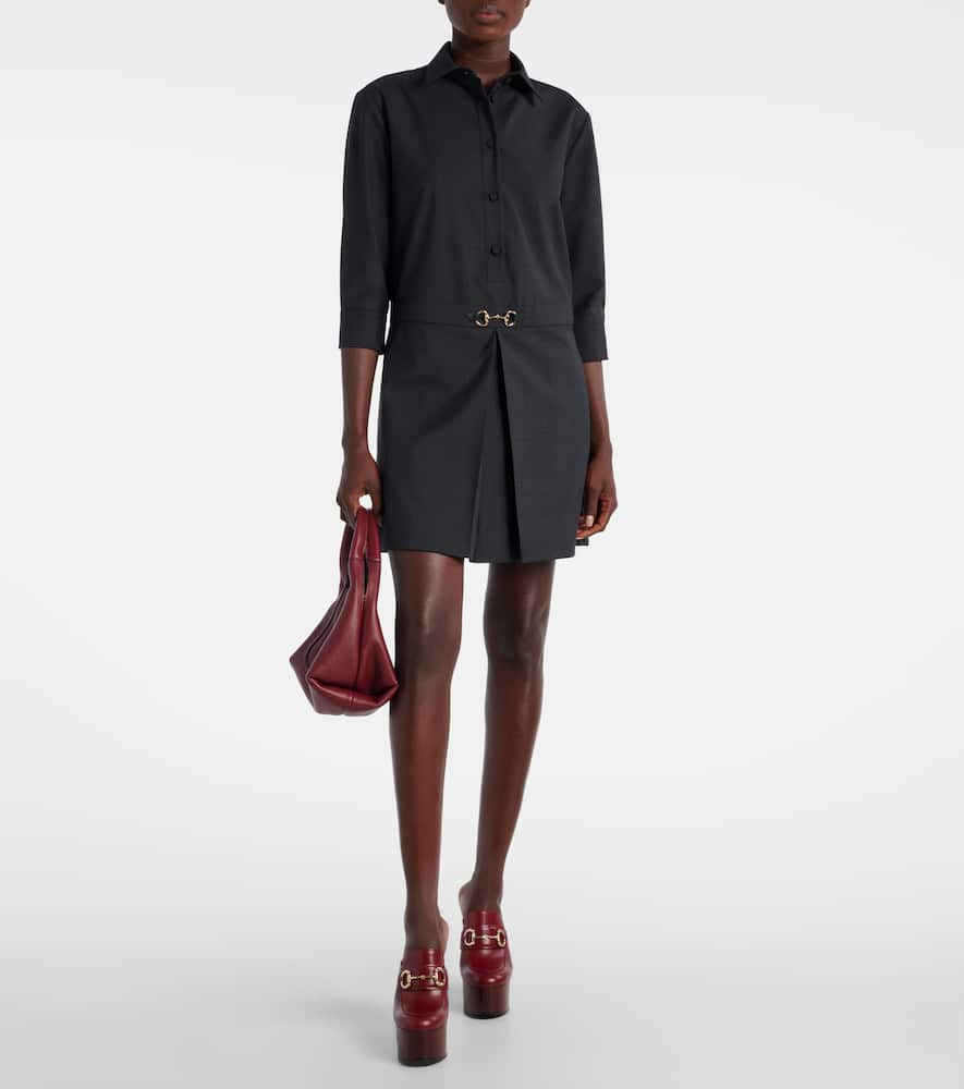 Gucci Womens Horsebit Long-sleeves Wool Mini Dress Ardesia Grey In Blue