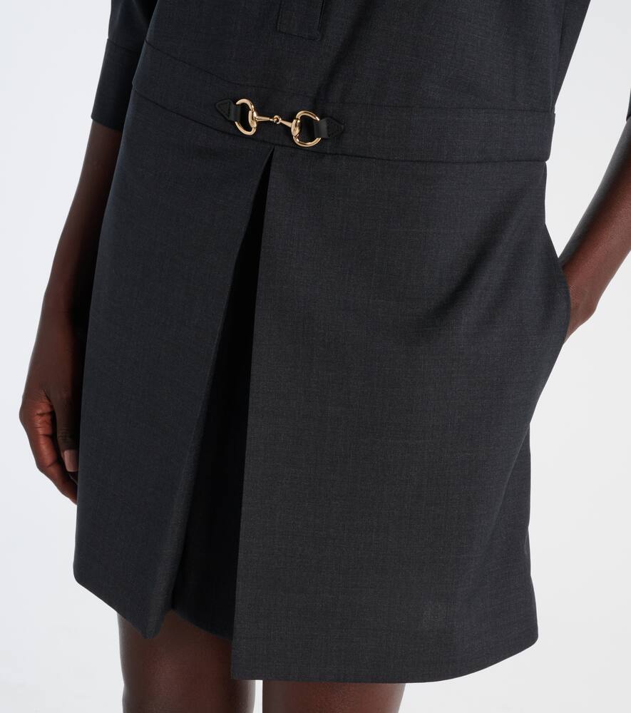 Gucci Womens Horsebit Long-sleeves Wool Mini Dress Ardesia Grey In Blue