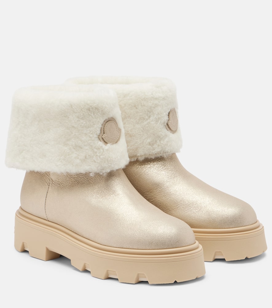 Moncler Aurea Shearling-trimmed Leather Ankle Boots In Multi
