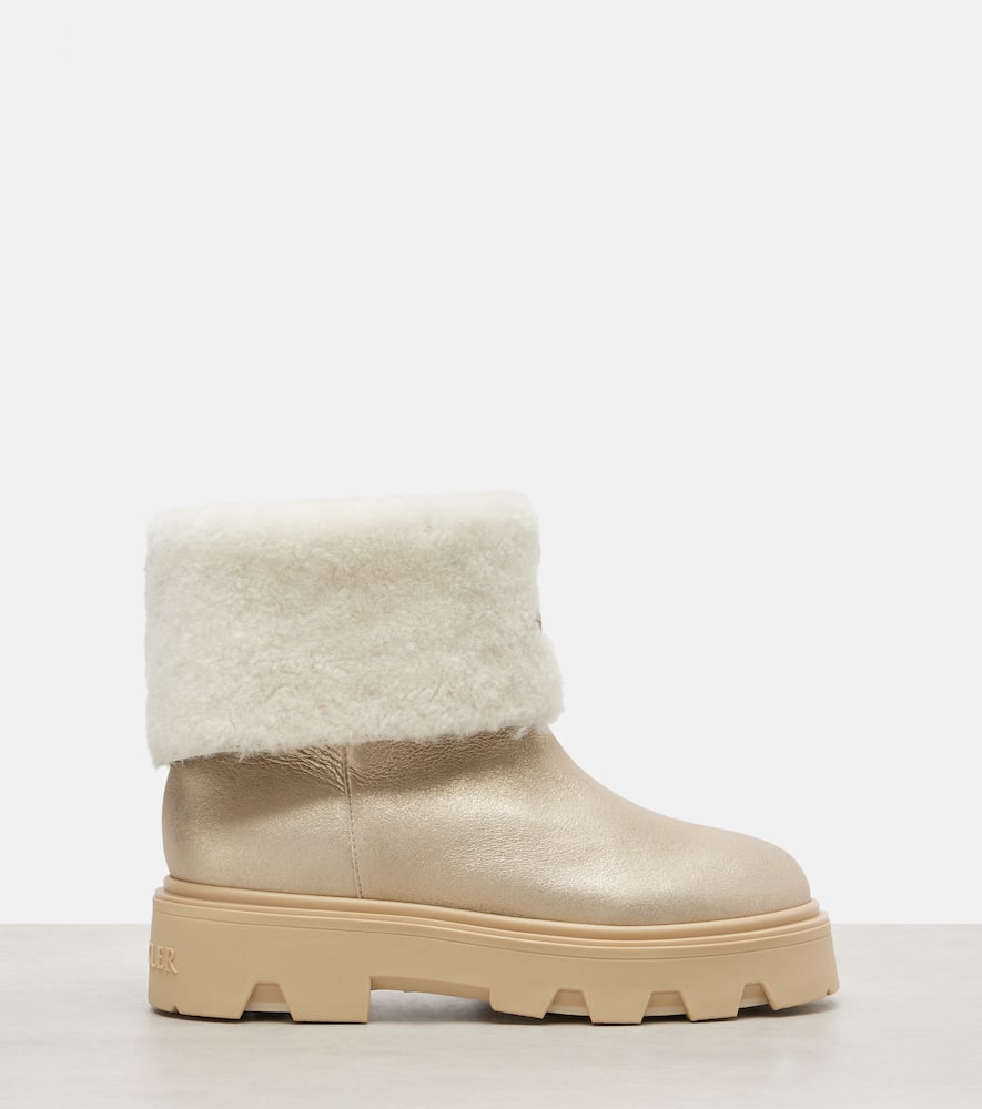 Moncler Aurea Shearling-trimmed Leather Ankle Boots In Multi