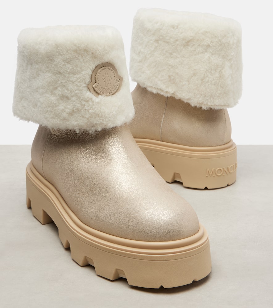 Moncler Aurea Shearling-trimmed Leather Ankle Boots In Multi
