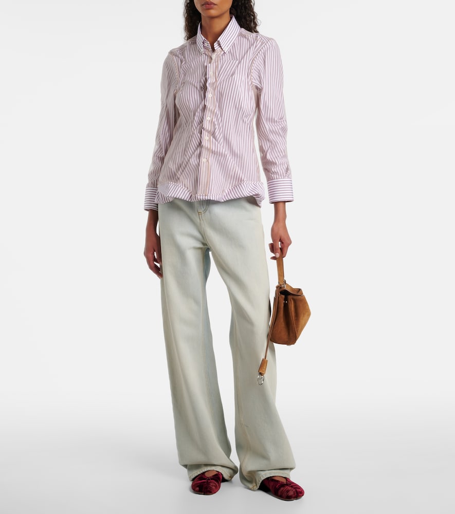 Maison Margiela Pinstriped ruffled cotton poplin shirt