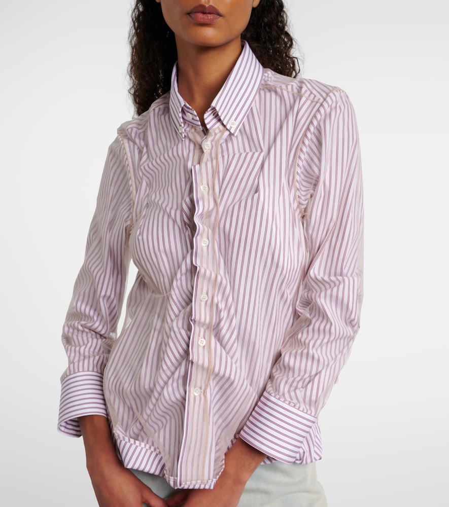 Pinstriped Ruffled Cotton Poplin Shirt