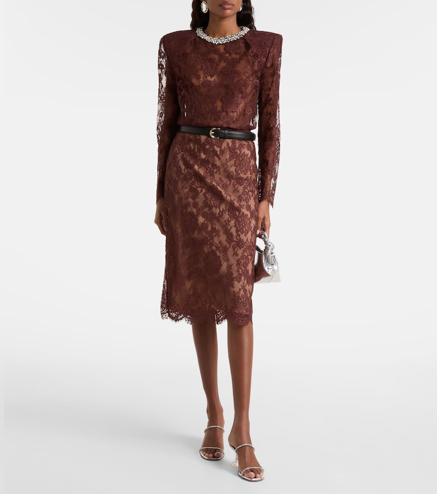 Self-portrait Embellished Lace Top In Brown