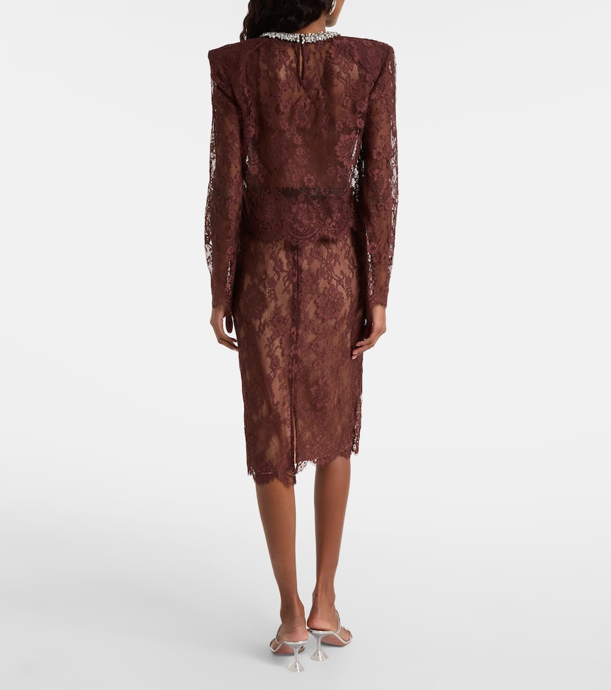 Self-portrait Embellished Lace Top In Brown