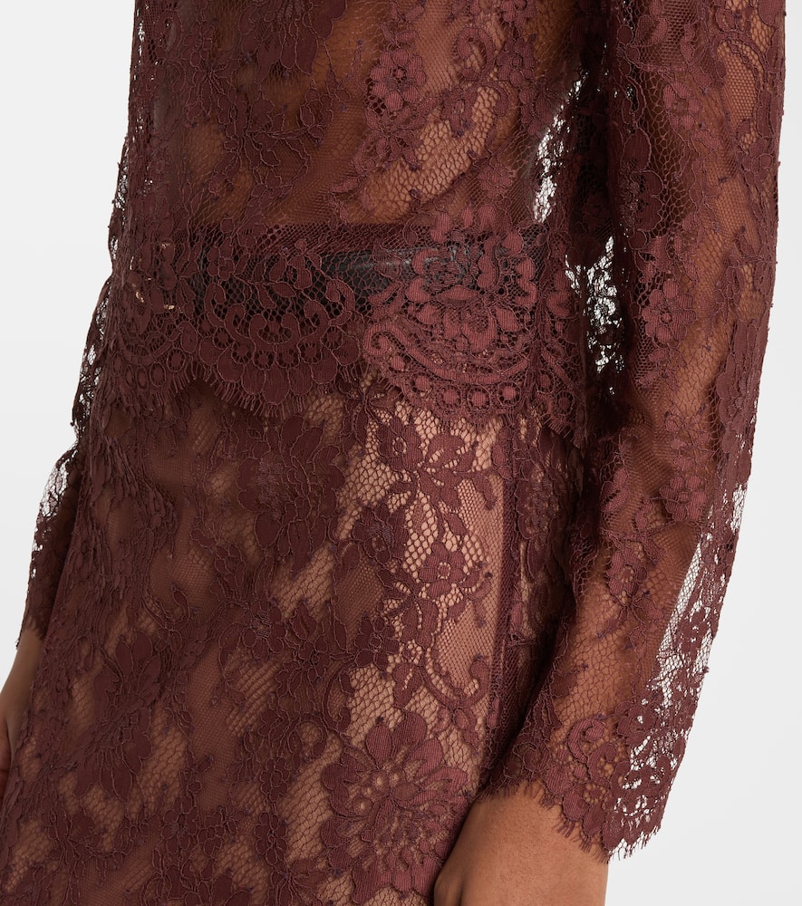 Self-portrait Embellished Lace Top In Brown