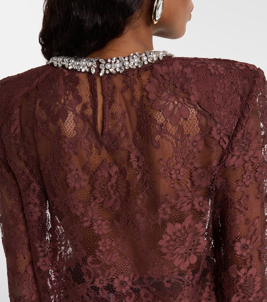 Self-portrait Embellished Lace Top In Brown