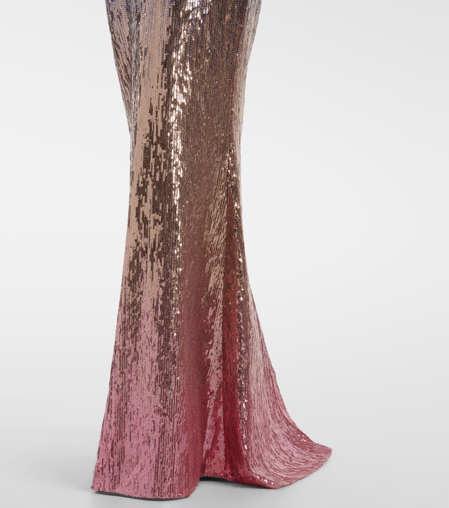 Elie Saab Ombré Sequined Belted Gown In Brown