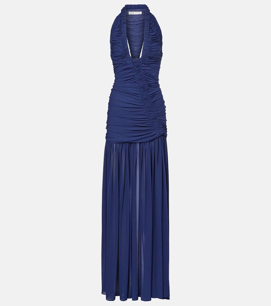 Christopher Esber Orion Ruched Halterneck Gown In Blue