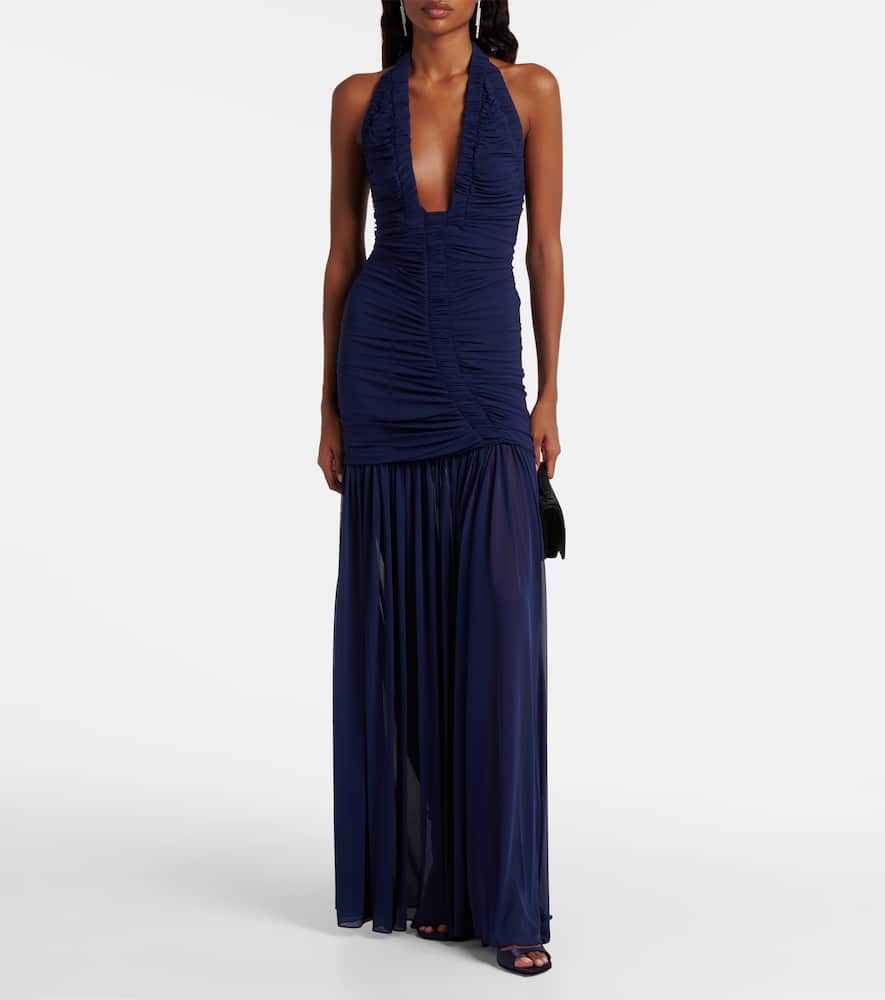 Christopher Esber Orion Ruched Halterneck Gown In Blue