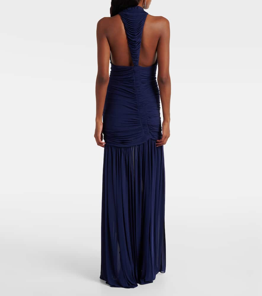 Christopher Esber Orion Ruched Halterneck Gown In Blue
