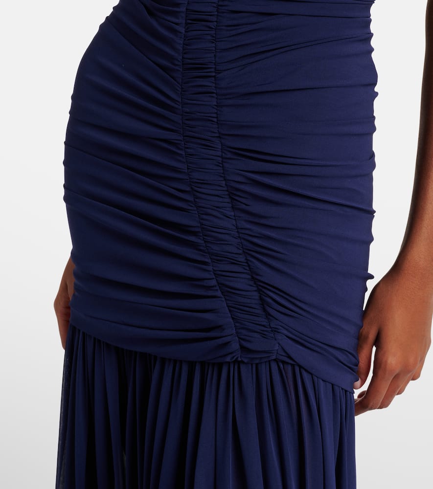 Christopher Esber Orion Ruched Halterneck Gown In Blue