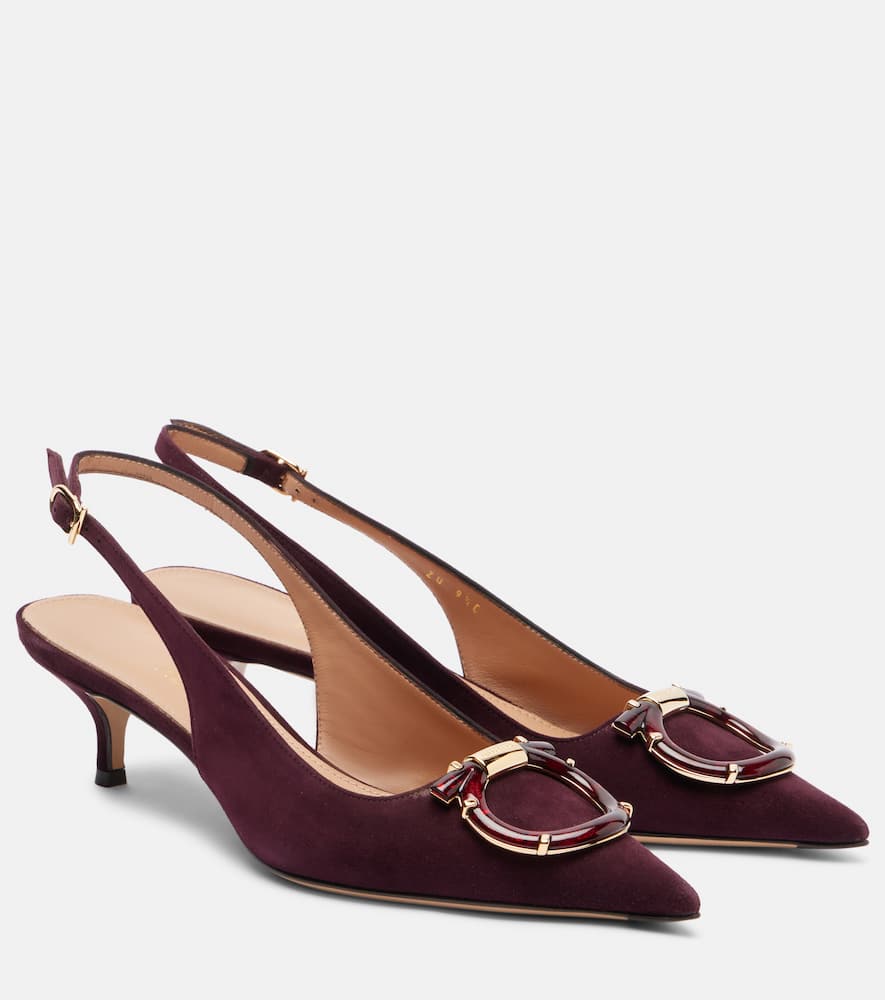 Ferragamo Sara 40 Gancini Suede Slingback Pumps In Burgundy