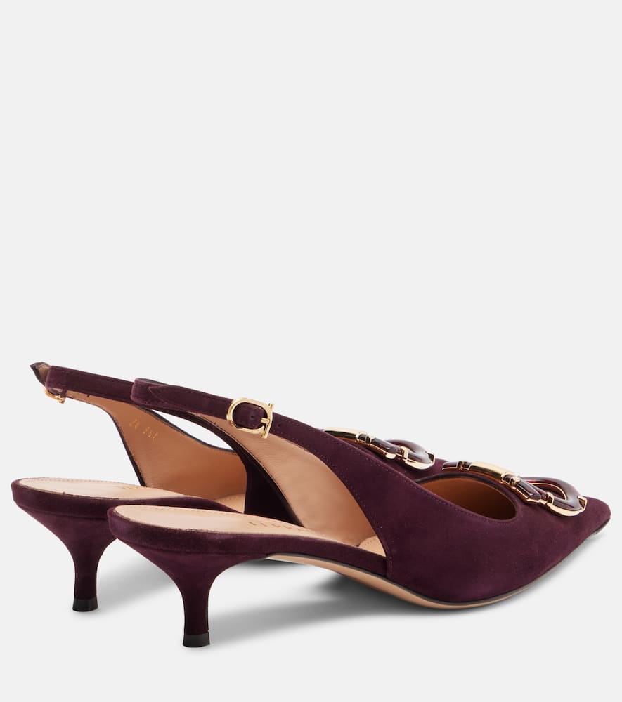 Ferragamo Sara 40 Gancini Suede Slingback Pumps In Burgundy
