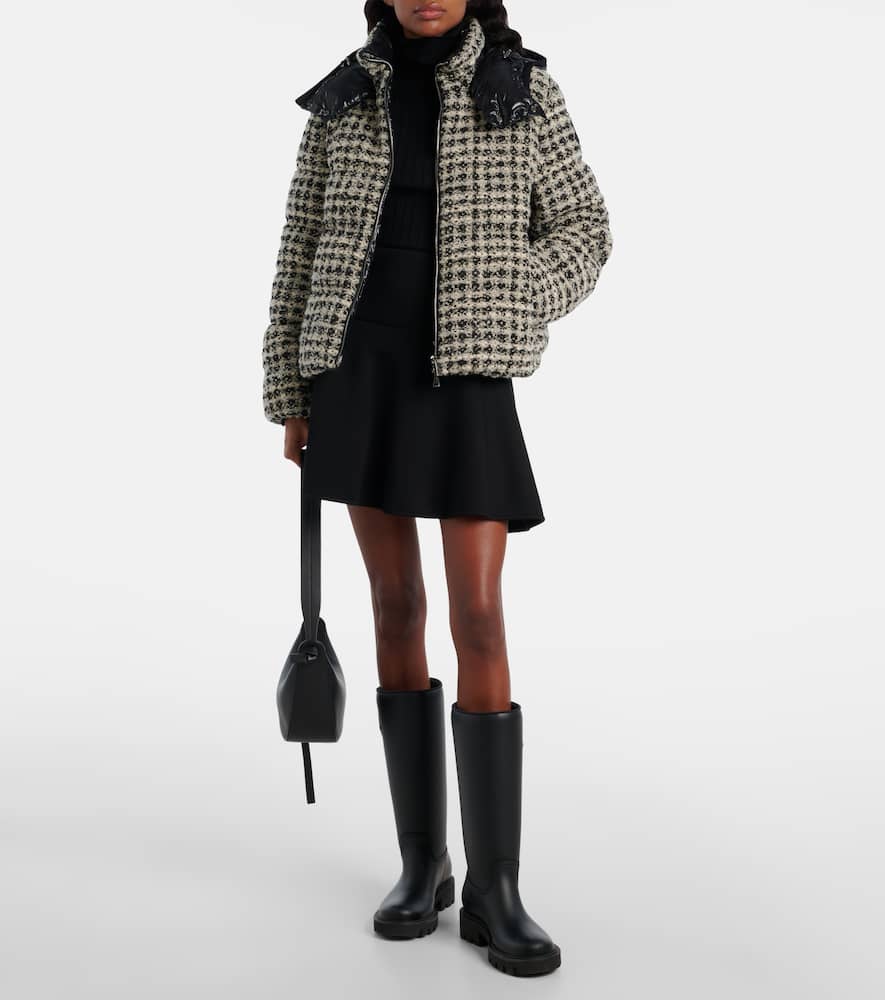 Moncler Andronne Checked Tweed Down Jacket In Gray
