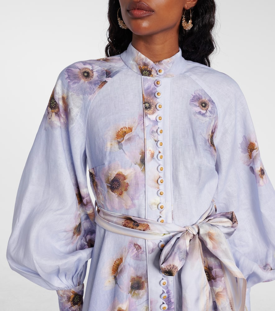 Zimmermann Womens Lilac Poppy Printed Silk-belt Buttoned Linen Mini Dress In Blue