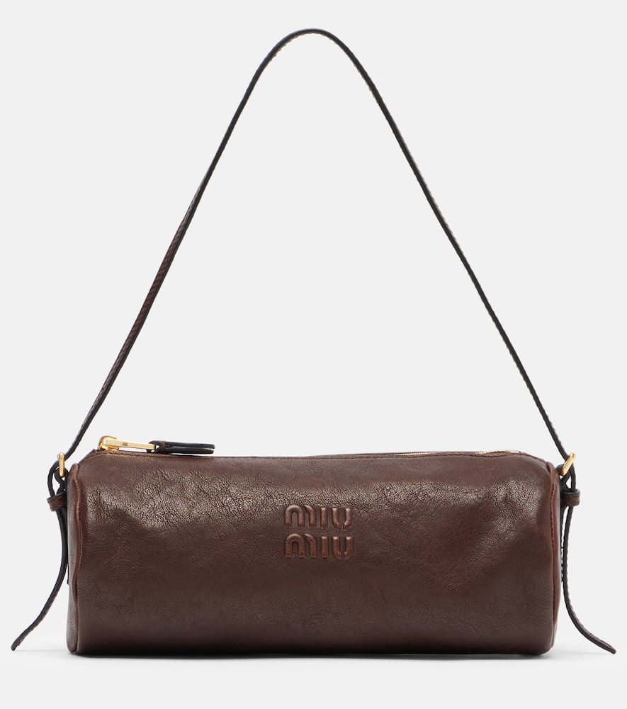 Miu Miu Logo Leather Shoulder Bag In Brown