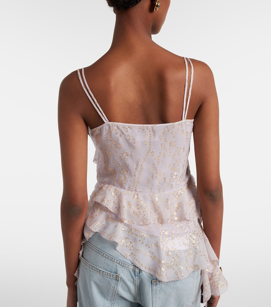 Jacques Wei Printed Ruffled Asymmetric Silk-blend Top In Pink