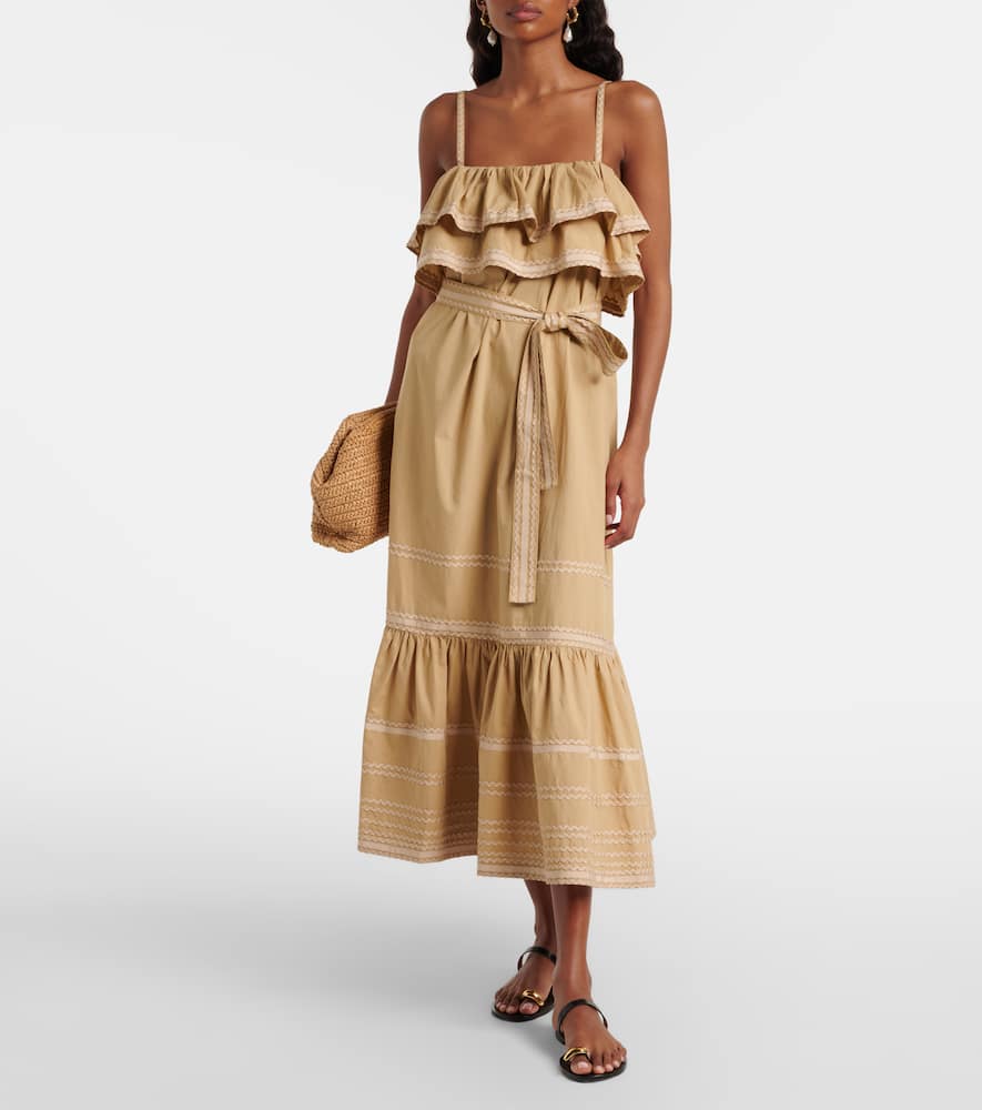 Ulla Johnson Lucian Ruffled Cotton Midi Dress In Brown