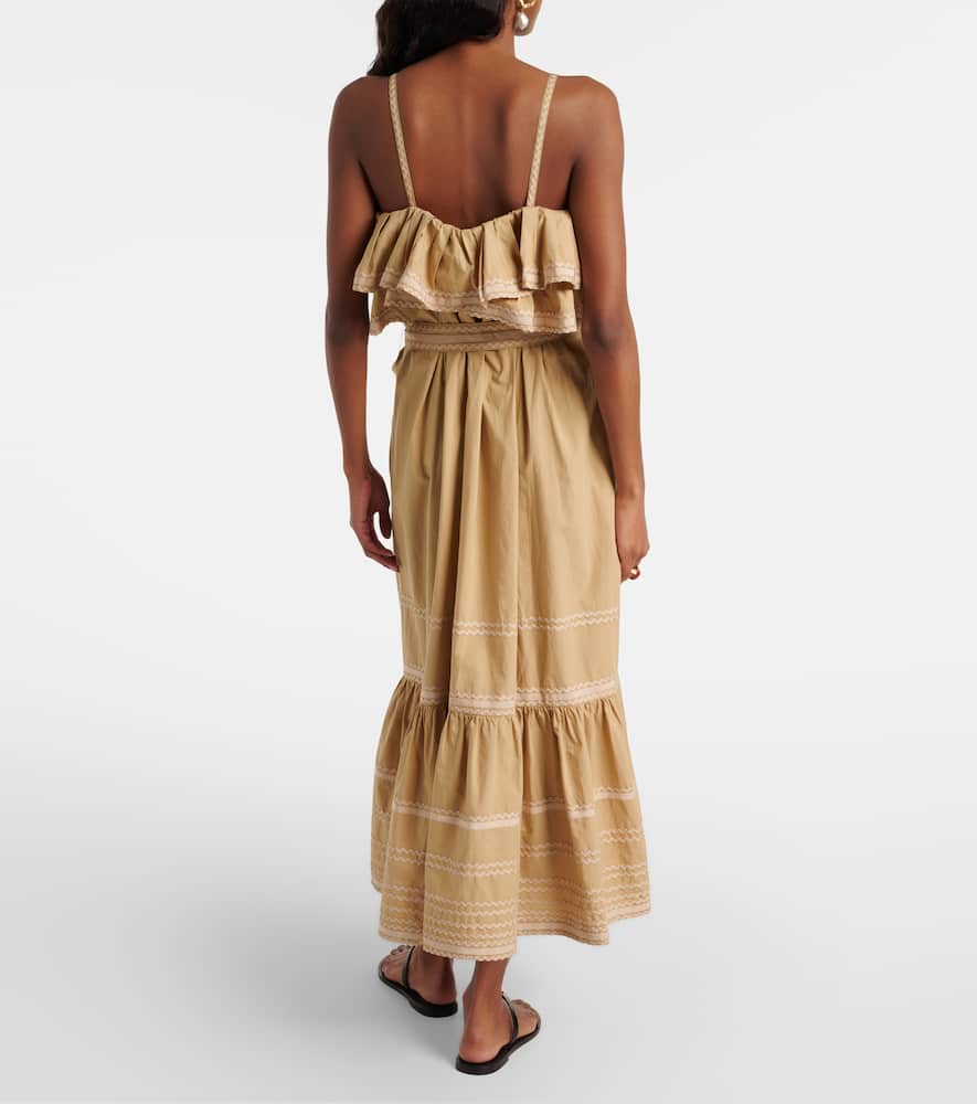 Ulla Johnson Lucian Ruffled Cotton Midi Dress In Brown