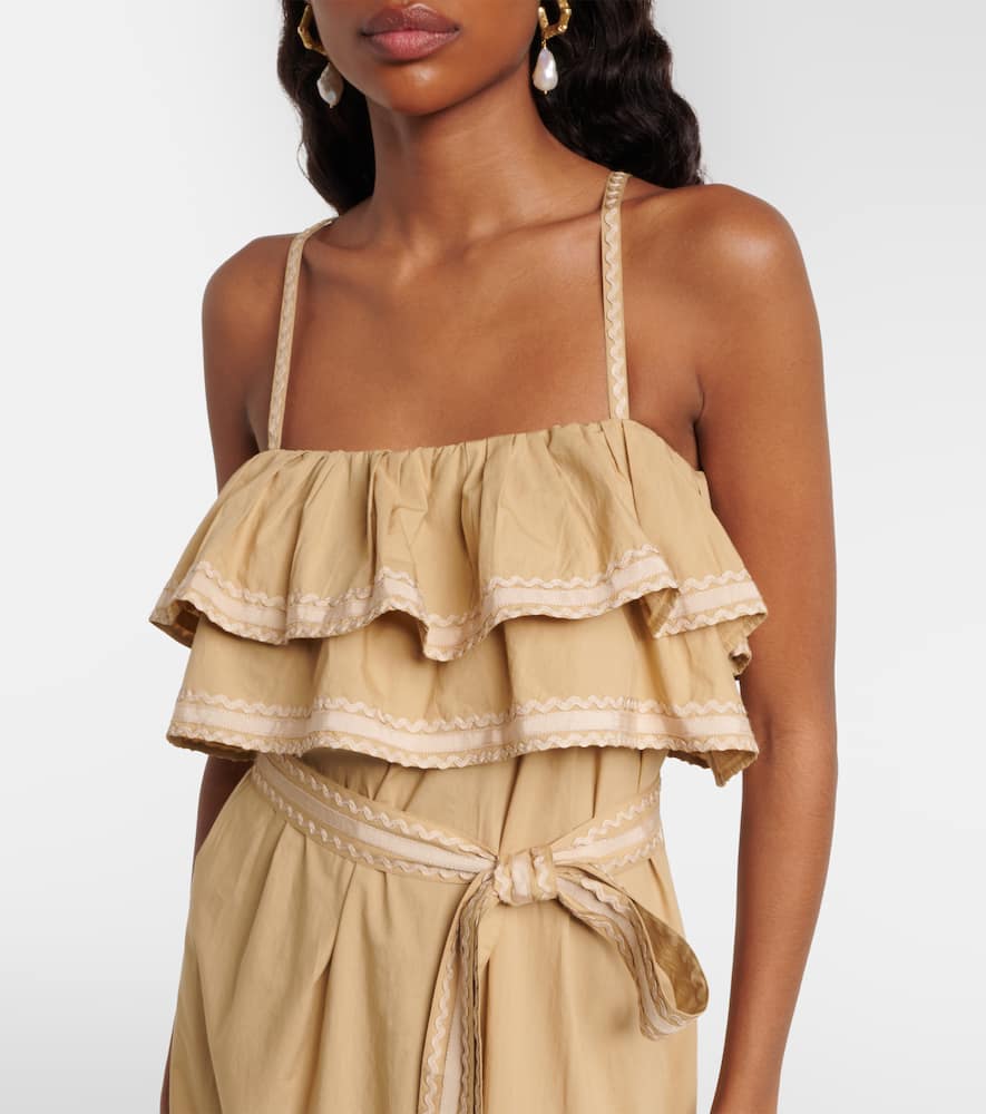 Ulla Johnson Lucian Ruffled Cotton Midi Dress In Brown